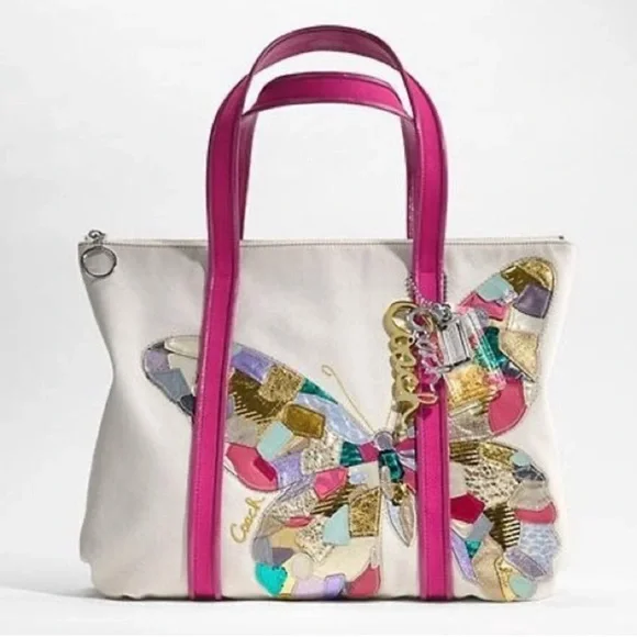 バッグ Coach Poppy Patchwork Butterfly Toto Bag COACH POPPY BANDANA BUTTERFLY XL MULTIFUNCTION TOTE